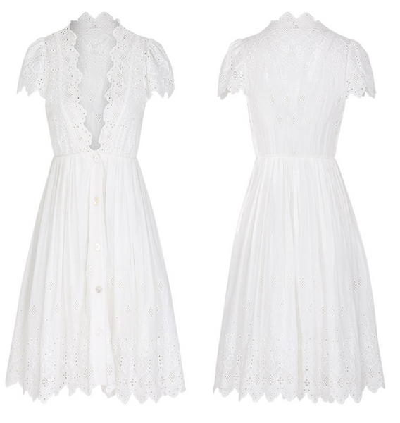 SINCE THEN PLUNGE NECK BUTTON FRONT TEA DRESS IN WHITE - boopdo