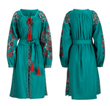 SINCE THEN LONG SLEEVE EMBROIDERED BEACH DRESS IN TURQUOISE - boopdo