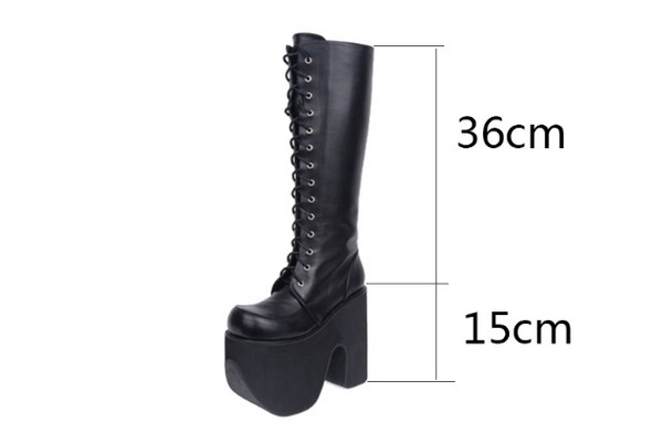 JENNA LOLITA GOTHIC COSBY PUNK STYLE LACE UP PLATFORM LONG BOOTS - boopdo