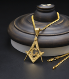 AXXOCORIA FREE MASONRY STAINLESS STEEL HIP HOP NECKLACE IN GOLD - boopdo