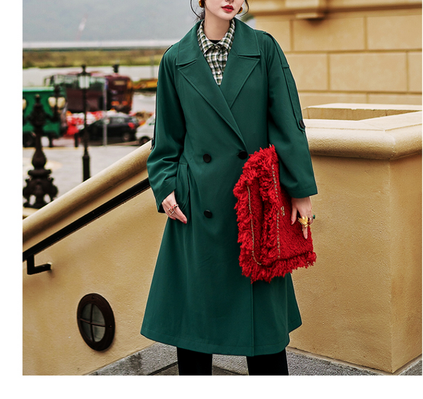 8GIRLS LONG TRENCH COAT WITH BELT IN GREEN - boopdo