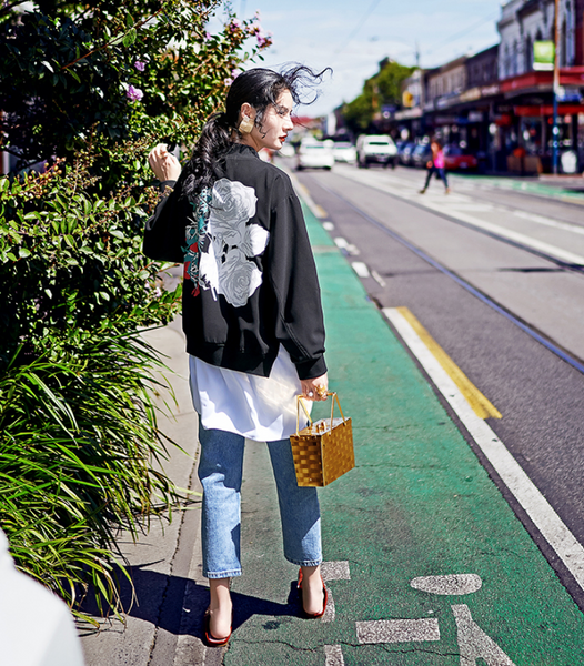 8GIRLS DESIGN LIGHTWEIGHT BOMBER JACKET WITH BACK PRINT - boopdo