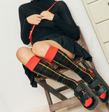 SEVEN DAYS RED CHECK KNEE HIGH SOCKS - boopdo