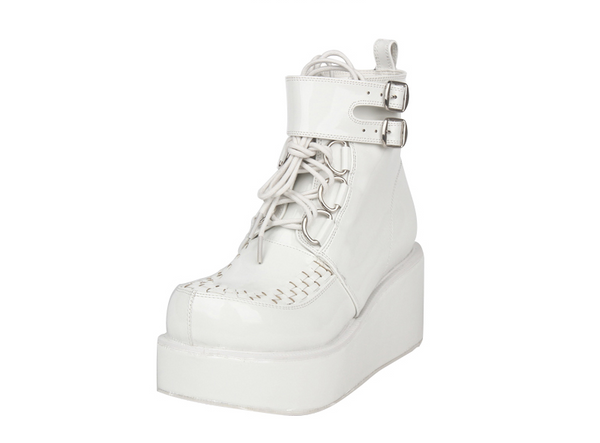 ANGELIC LOLITA COSBY PUNK STYLE PLATFORM ANKLE BOOTS WITH BELT IN WHITE - boopdo