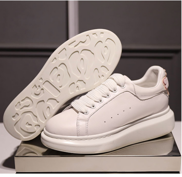 SVB FASHION WHITE LEATHER EMBROIDERED CHUNKY SOLE TRAINERS - boopdo