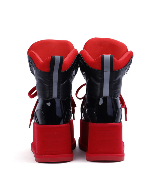 FOXY CHIC DELILAH KATE STYLE CHUNKY PLATFORM HIGH TOP WOMEN BOOTS IN RED - boopdo