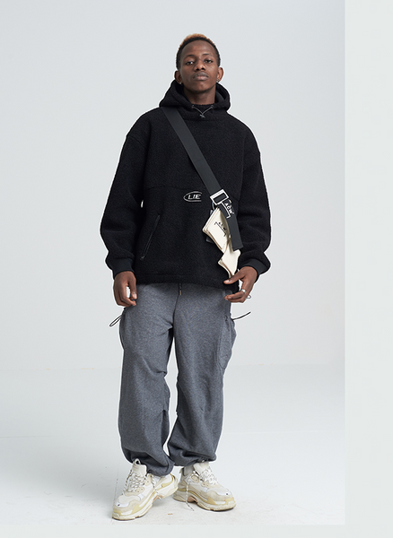SHOTE SINN HE ON THE EDGE VELVET HOODED SWEATER WITH KANGAROO POCKET - boopdo