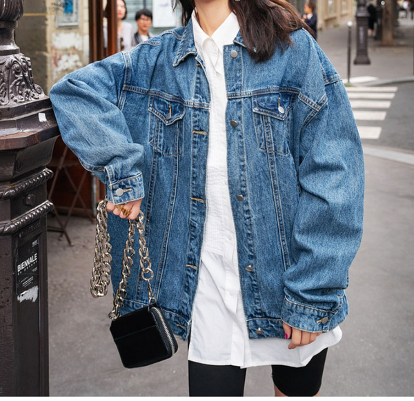 8GIRLS DESIGN LONGLINE DENIM JACKET - boopdo