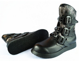 BASETON GOTHIC SKULL PRINT 3 STRIPE BELT LEATHER UNISEX BOOTS - boopdo