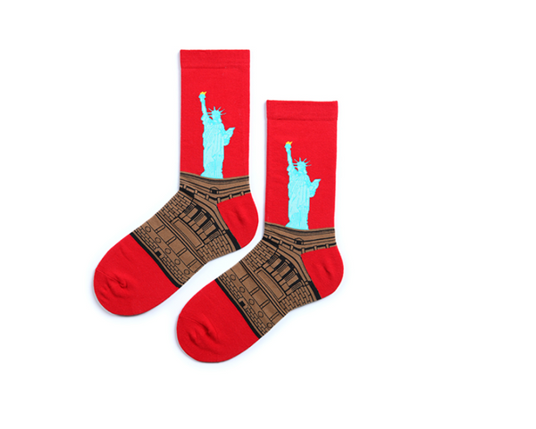 HEYNICE STATUE OF LIBERTY PRINT ANKLE SOCKS IN RED - boopdo