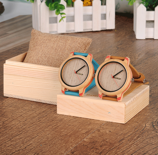 BOBO BIRD BAMBOO ATMOSPHERE QUARTZ WATCH WITH LEATHER BAND - boopdo