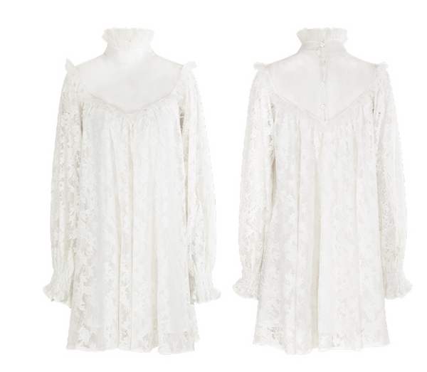SINCE THEN ALL OVER LACE HIGH NECK MINI TEA DRESS IN WHITE - boopdo