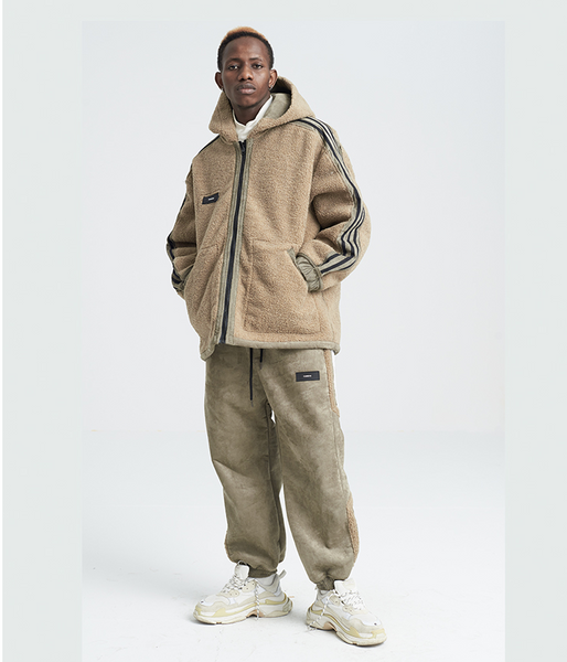 SHOTE SINN HE ON THE EDGE DESIGN HOODED SPORT DOWN JACKET WITH MATCHING PANTS IN KHAKI - boopdo