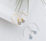 SILVER OF LIFE SILVER WITH GOLD PLATE EVIL EYE DESIGN DROP EARRINGS - boopdo