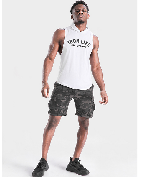 IRON LIFE DIE STRONG SPORTSWEAR TRAINING HOODED TANK TOP T SHIRTS - boopdo