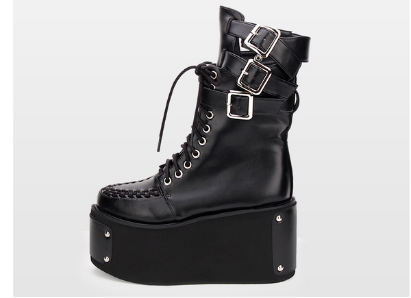 THEO JENNIE LOLITA COSBY PUNK STYLE HIGH HEELED PLATFORM BOOTS WITH RIVET - boopdo
