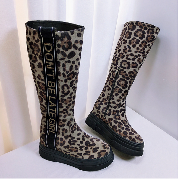 MERRITT TAMPA THICK SOLE PLATFORM LEATHER LEOPARD BOOTS - boopdo