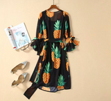 BBL DESIGN PINEAPPLE PRINT WRAP DRESS WITH TIE SLEEVES - boopdo