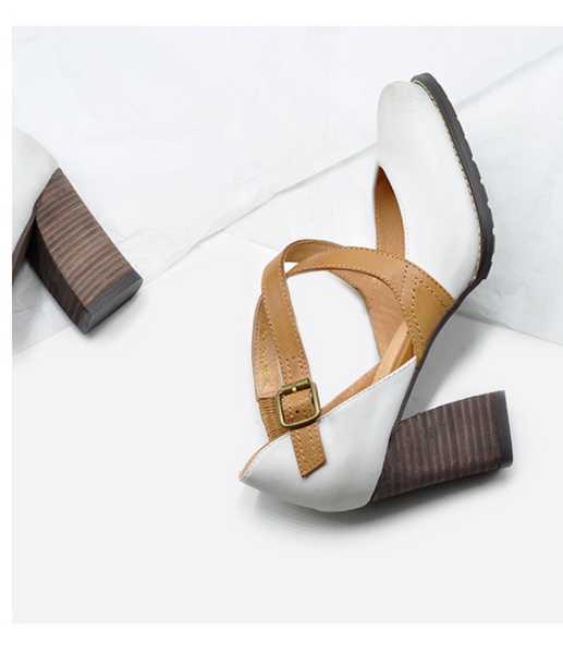 ARTMU VINTAGE INSPIRED CROSS STRAP HEELED SHOES IN WHITE - boopdo