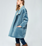 ARTKA BORG LINED FAUX SUEDE COAT IN NAVY - boopdo