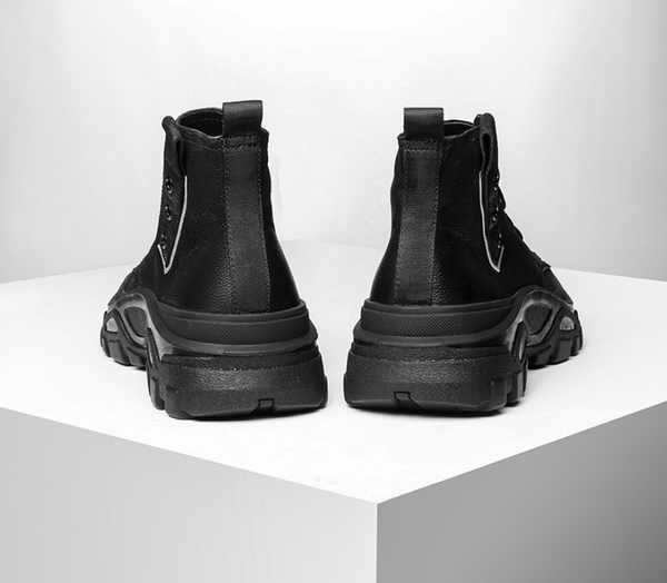 FAMAN HIGH TOP LEATHER CHUNKY TRAINERS IN BLACK - boopdo