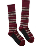 SEVEN DAYS KNEE HIGH SOCKS IN RED BASE WITH GREY STRIPES - boopdo