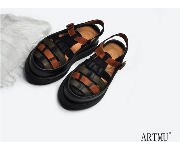 ARTMU LEATHER WOVEN SANDALS IN COLOR BLOCK - boopdo