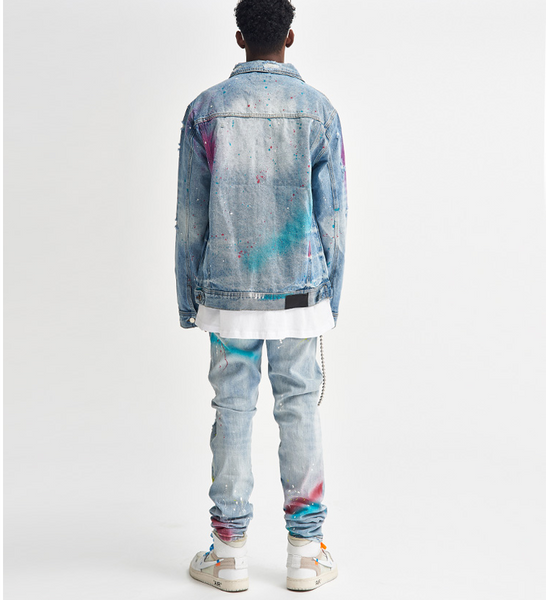 BTW BACK TO WILD TRENDY URBAN STYLE RIPPED PATCH DENIM JEAN SWEATPANTS - boopdo