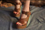ARTMU LEATHER HIGH WEDGE SANDALS IN BROWN - boopdo