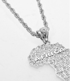 AFRICA CONTINENT MAP SILVER PLATED LONG CHAIN NECKLACE IN SILVER - boopdo
