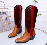 ALEXZA TEXAS COWBOY LEATHER BOOTS WITH SQUARE IRON HEAD - boopdo
