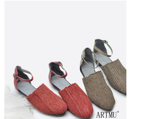 ARTMU LEATHER WOVEN MULE WITH ANKLE STRAP - boopdo