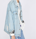 TOYOUTH CURVE LONG DENIM JACKET WITH FLORAL EMBROIDERED - boopdo