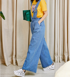 8GIRLS DESIGN WIDE LEG DENIM DUNGAREES WITH BUCKLES - boopdo