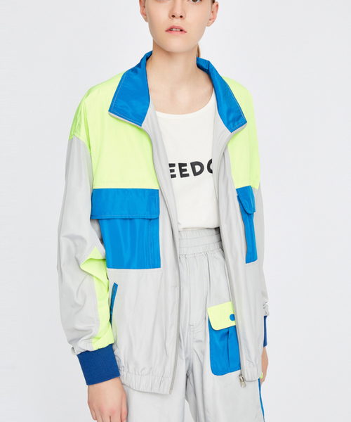 TOYOUTH TRACK JACKET IN WOLF GREY WITH BLUE NEON COLOR DESIGN 8831402027 - boopdo