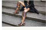 SPRING BLOSSOMS VINTAGE LEATHER HEELED KNEE HIGH BOOTS - boopdo