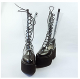 MOMO GOTHIC PVC TRANSPARENT LACE UP CHUNKY SOLE PLATFORM BOOTS - boopdo