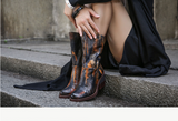 SPRING BLOSSOMS VINTAGE LEATHER HEELED WESTERN BOOTS - boopdo