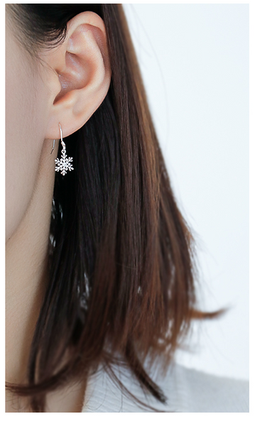 SILVER OF LIFE 925 SNOWFLAKE EARRINGS IN DRIP CRYSTAL DESIGN - boopdo