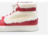 BELLALILY FAUX FUR DETAILED LEATHER TRAINERS IN RED - boopdo