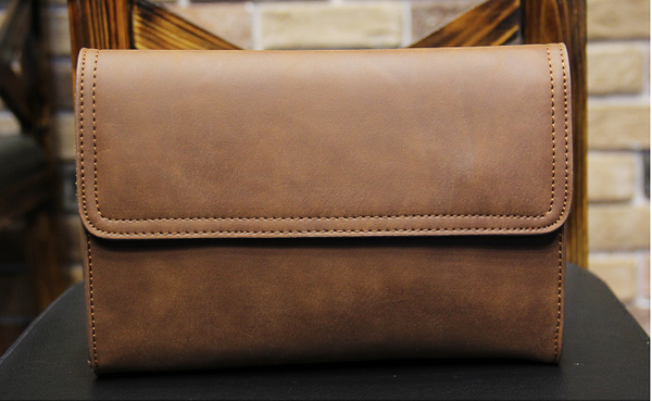 PUTTICO AREZ SOFT LEATHER CLUTCH HANDBAG IN BROWN - boopdo