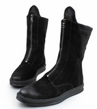 BARREL MATTE LEATHER CRAFT PLUSH HIGH TOP BLACK BOOTS - boopdo