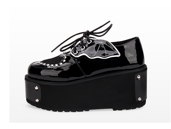 COSSO POOM CLASSIC LOLITA PUNK WEDGED PLATFORM BOOTS IN BLACK - boopdo