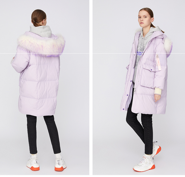 TOYOUTH LAVENDER DOWN FILLED COAT WITH FAUX FUR HOODIE 8840912012 - boopdo