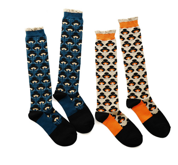 SEVEN DAYS RETRO ABSTRACT PATTERN KNEE HIGH SOCKS - boopdo