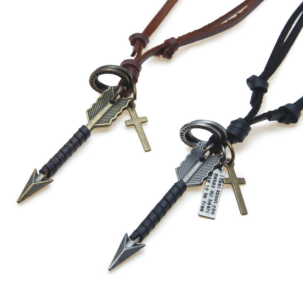 AXXOCORIA EXQUISITE CRAFTSMANSHIP RETRO ARROW LEATHER NECKLACE - boopdo