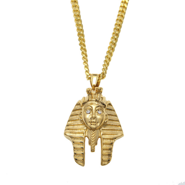 PHARAOH HEAD EGYPTIAN KING STAINLESS STEEL NECKLACE IN GOLD - boopdo