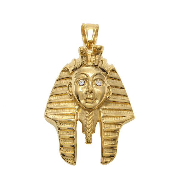 PHARAOH HEAD EGYPTIAN KING STAINLESS STEEL NECKLACE IN GOLD - boopdo