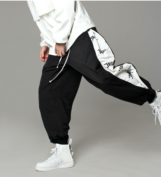 LUCKY FIVE SIDE ZIP HAREM JOGGER PANTS WITH CONTRAST COLOR - boopdo