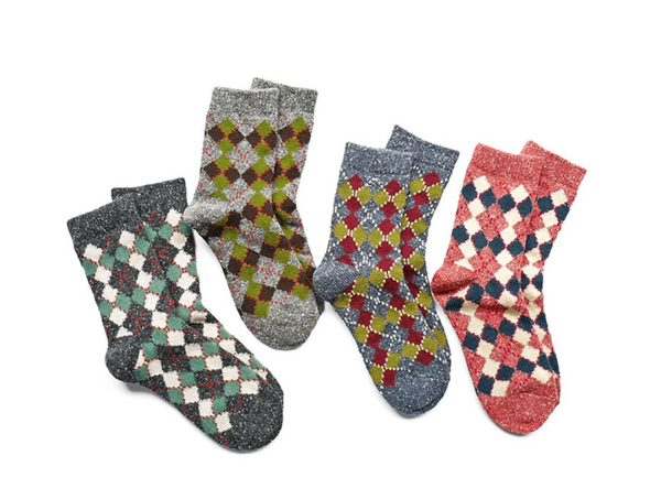 ACALEN FOUR PACK RETRO CHECK PRINT WOOL BLEND ANKLE SOCKS - boopdo